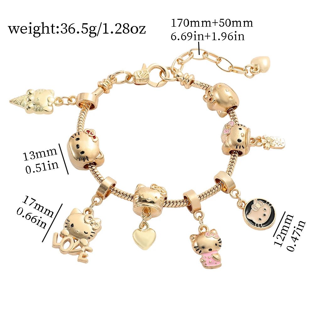 Hello Kitty Gold Plated Charm Bracelet Women Kawaii Sanrio Gift - Cake Pops Parties