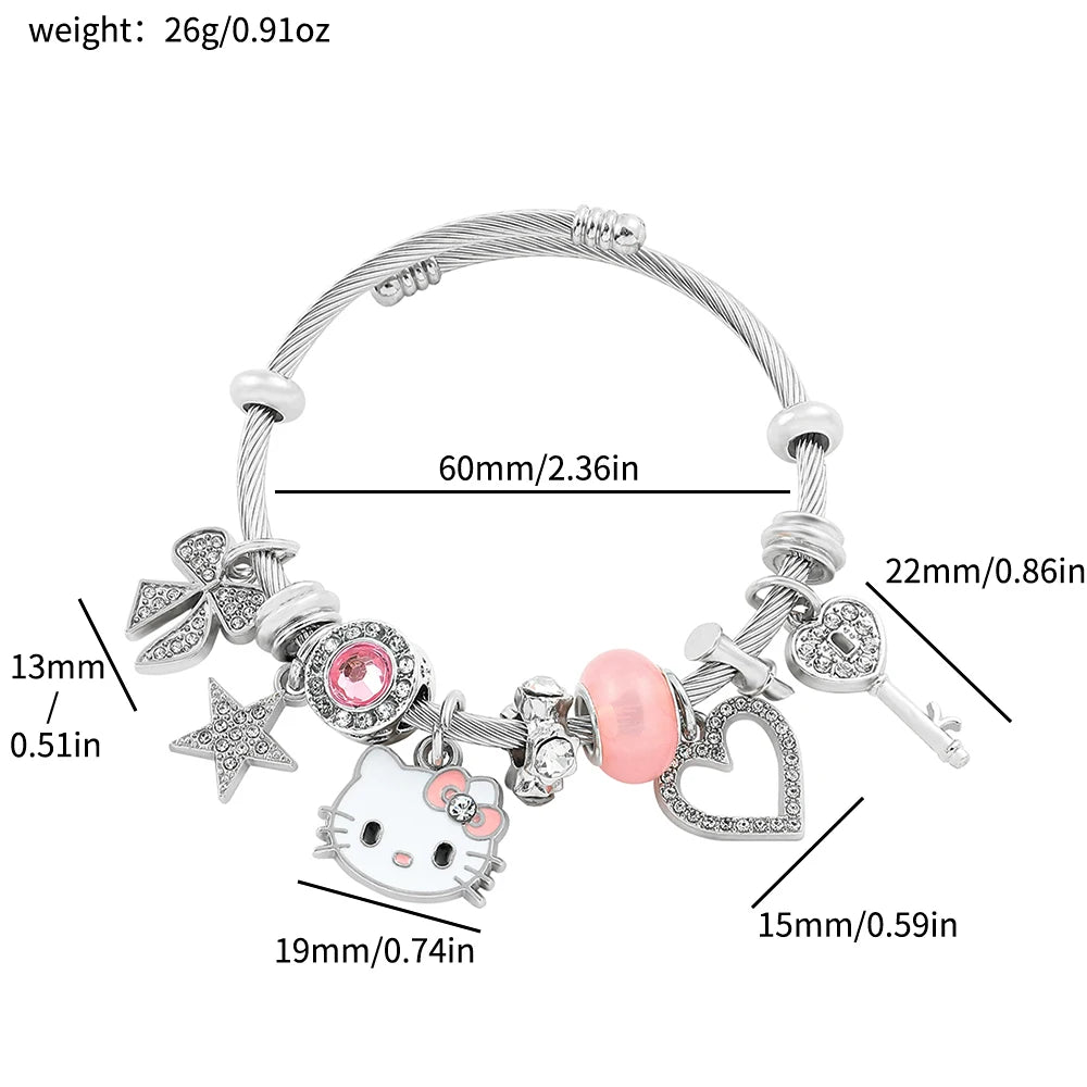 Hello Kitty Gold Plated Charm Bracelet Women Kawaii Sanrio Gift - Cake Pops Parties
