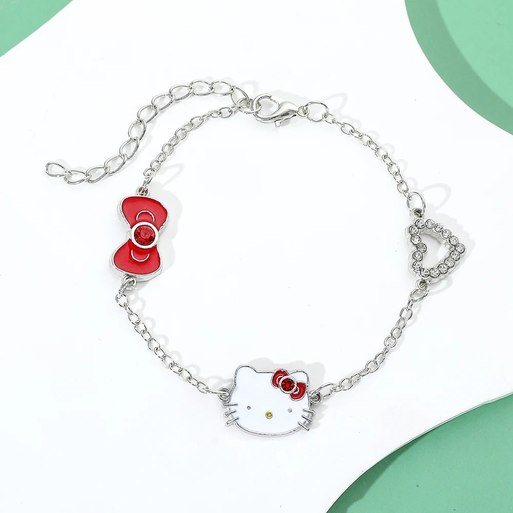 Hello Kitty Heart Rhinestone Metal Bracelet Kawaii Anime Jewelry - Cake Pops Parties