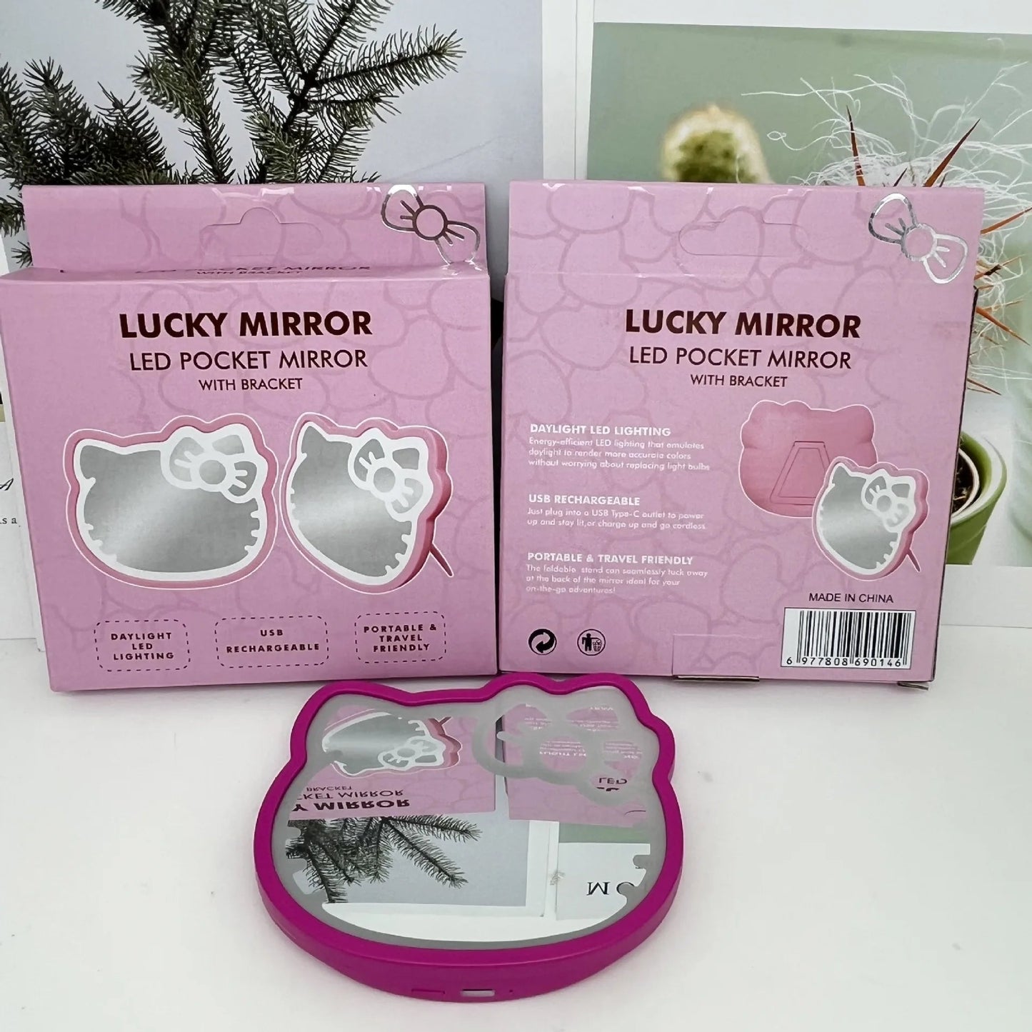 Hello Kitty Luminous Makeup Mirror Foldable USB Charging Stand - Cake Pops Parties