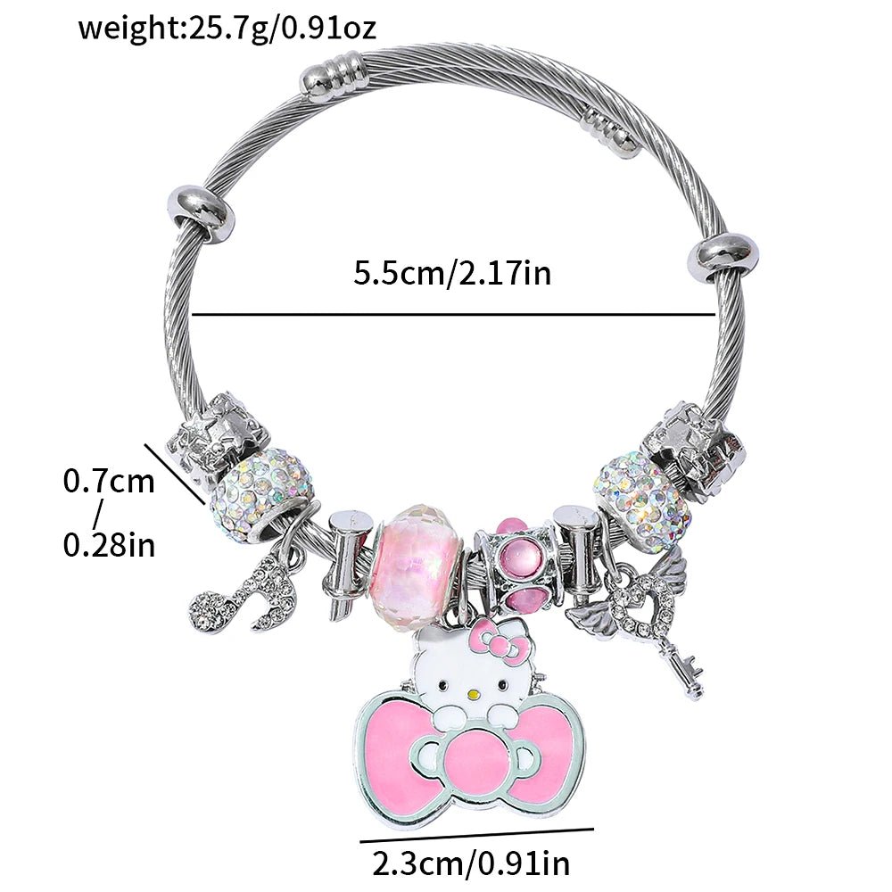 Hello Kitty Silver Charm Bracelet Cute Bow Pendant Gift Jewelry - Cake Pops Parties