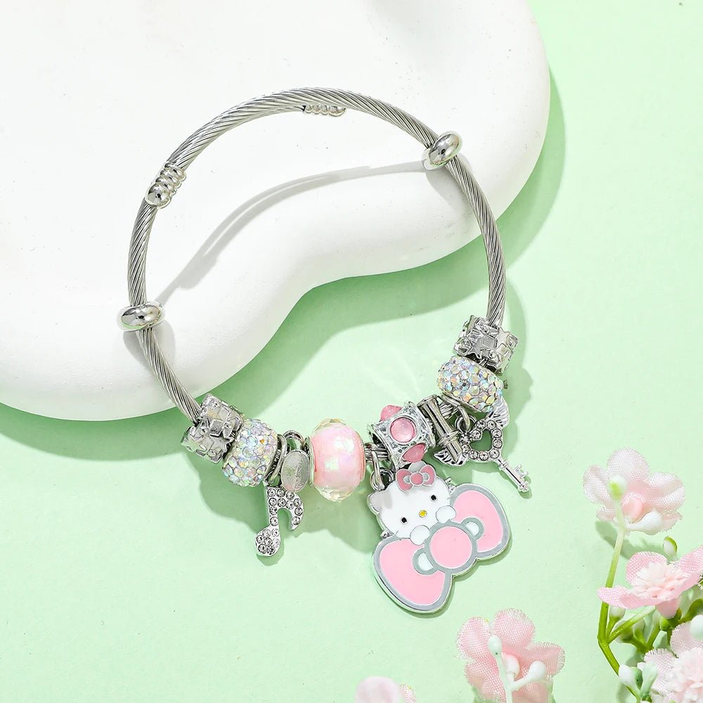 Hello Kitty Silver Charm Bracelet Cute Bow Pendant Gift Jewelry - Cake Pops Parties
