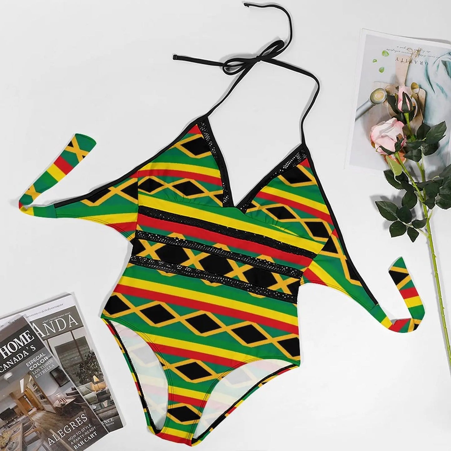 Jamaica Flag Halter Swimsuit | Sexy One Piece Push Up Reggae Beachwear - Cake Pops Parties