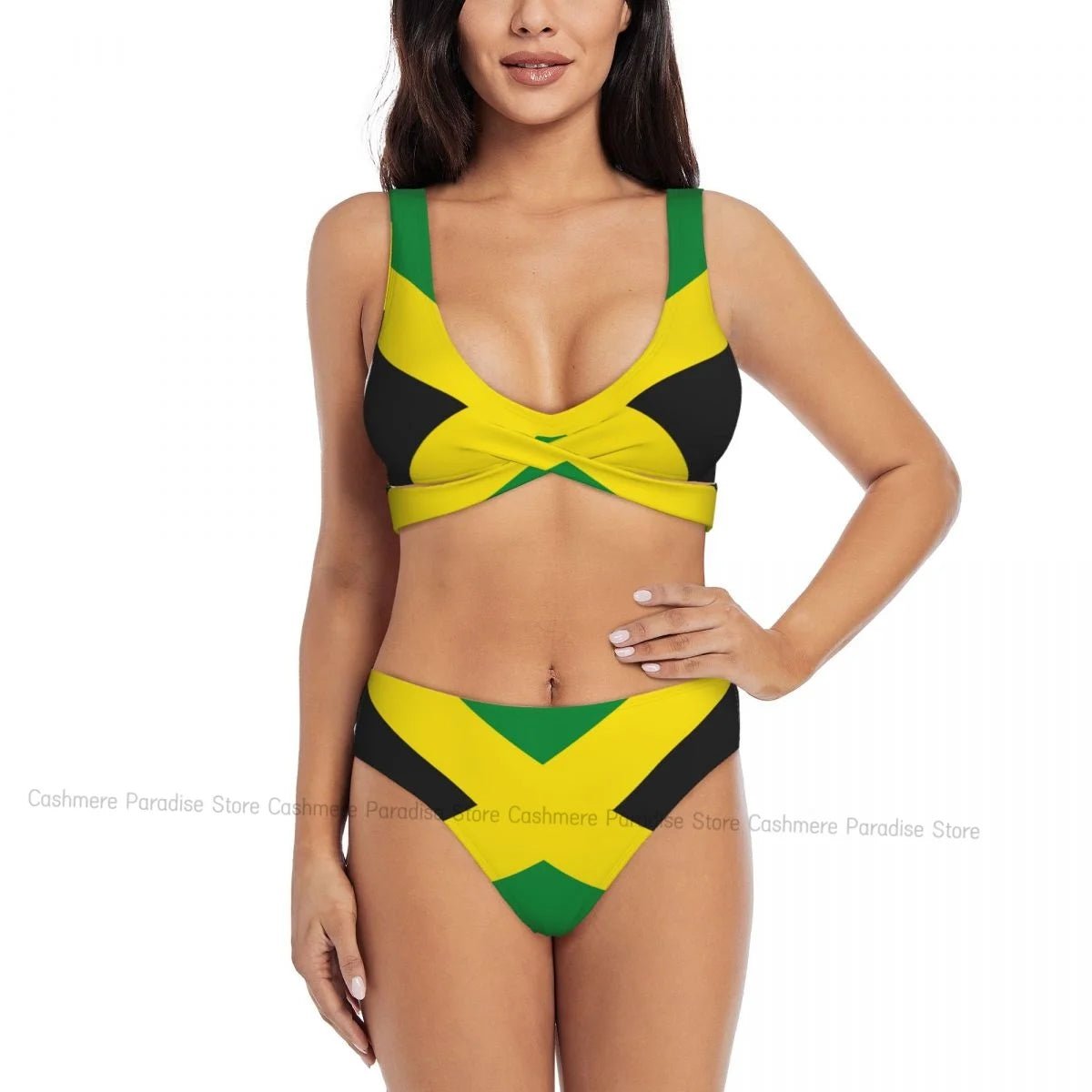 Jamaica Flag Push - Up Bikini | Sexy Two - Piece Separate Women's Swimsuit - Cake Pops Parties