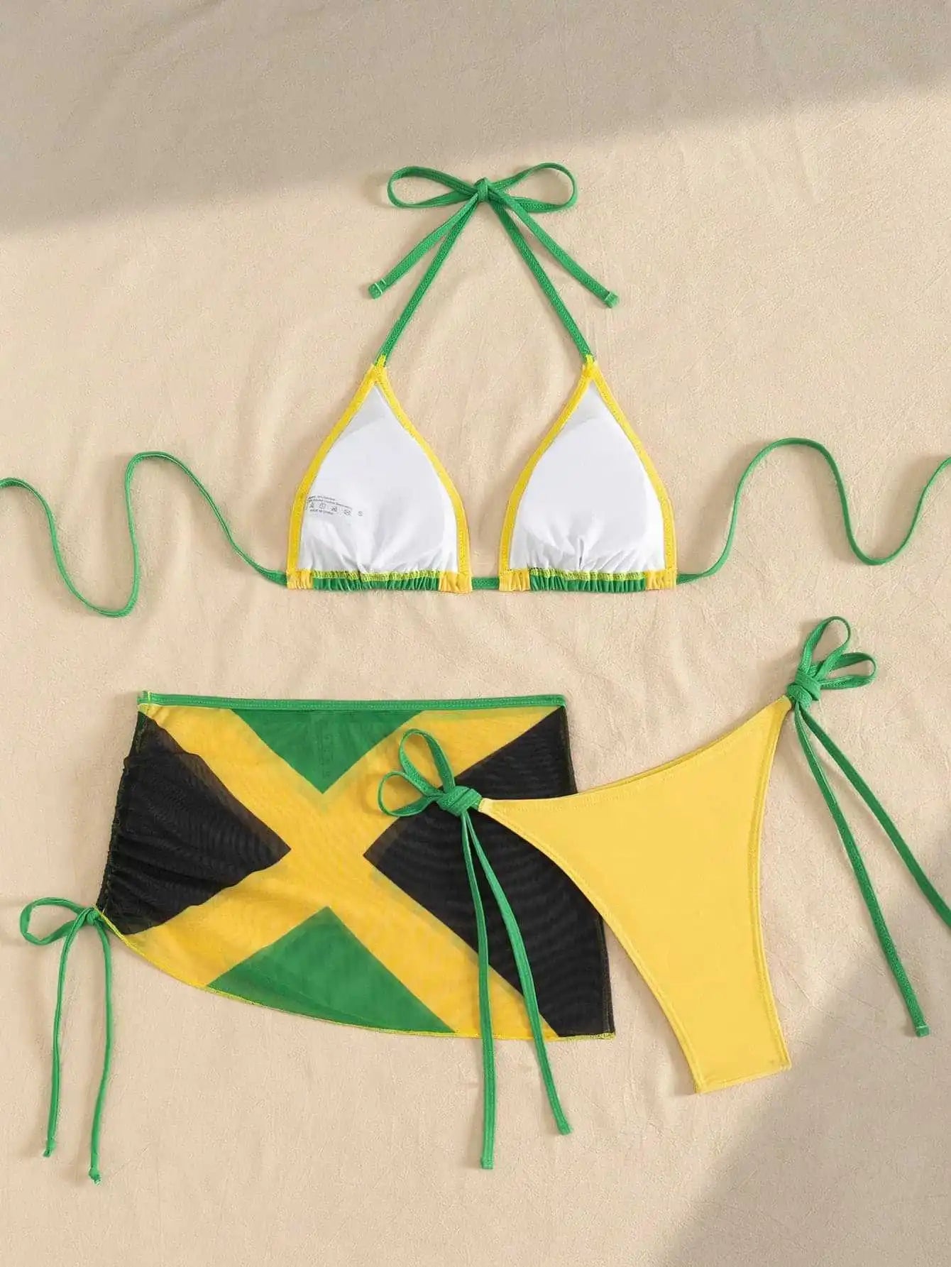 Jamaica Flag Sexy Three Piece Bikini Set | Micro Split Swimsuit Beach Wear - Cake Pops Parties
