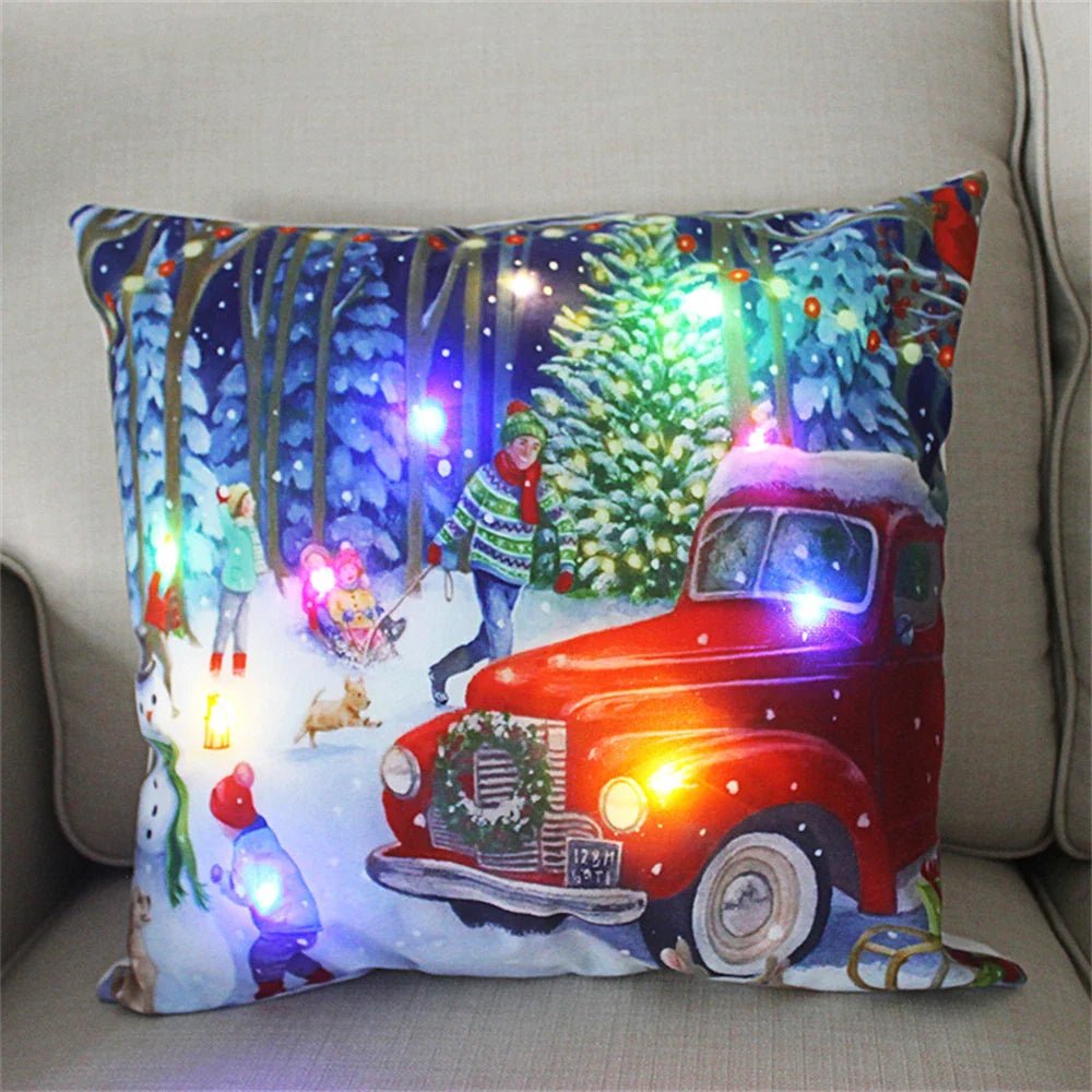 LED Light Christmas Pillow Cover - Santa Elk Glow - Cake Pops Parties