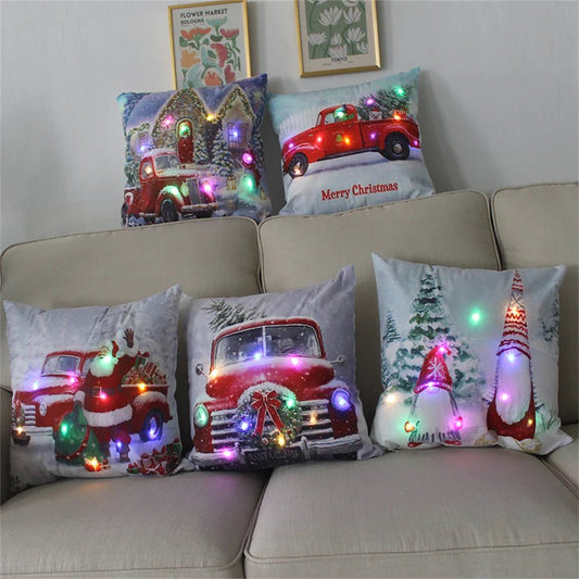 LED Light Christmas Pillow Cover - Santa Elk Glow - Cake Pops Parties