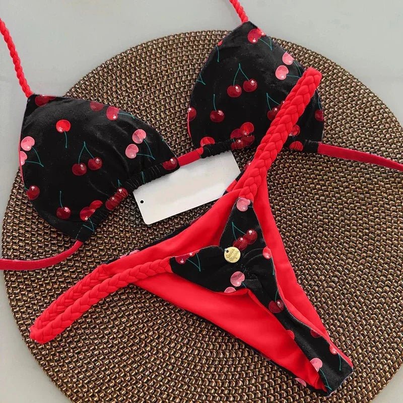 Leopard Print Sexy Bikini Set | Striped Two - Piece Thong Swimsuit | Women - Cake Pops Parties