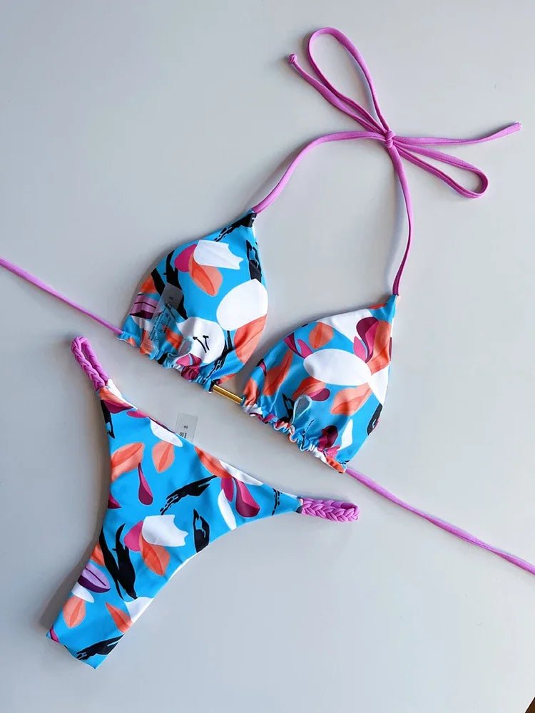 Leopard Print Sexy Bikini Set | Striped Two - Piece Thong Swimsuit | Women - Cake Pops Parties