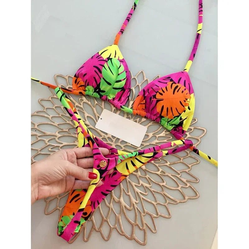 Leopard Print Sexy Bikini Set | Striped Two - Piece Thong Swimsuit | Women - Cake Pops Parties