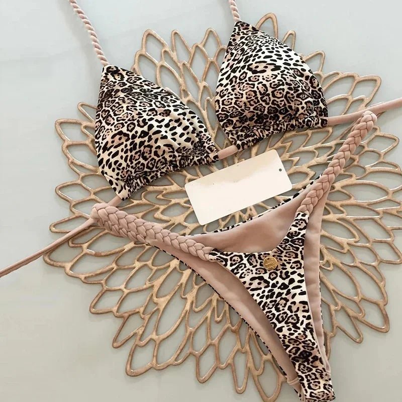 Leopard Print Sexy Bikini Set | Striped Two - Piece Thong Swimsuit | Women - Cake Pops Parties