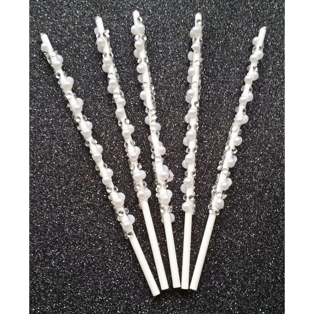 10 Elegant Bling Cake Pop Sticks with Faux Diamante & Pearls