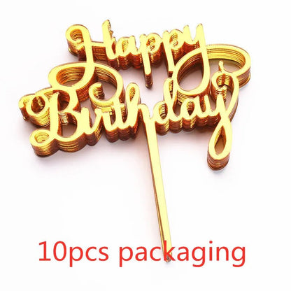 10 Pcs 36 Styles Happy Birthday Cake Topper Pink Gold Acrylic Cake Toppers Baby Shower Party - Cake Pops Parties