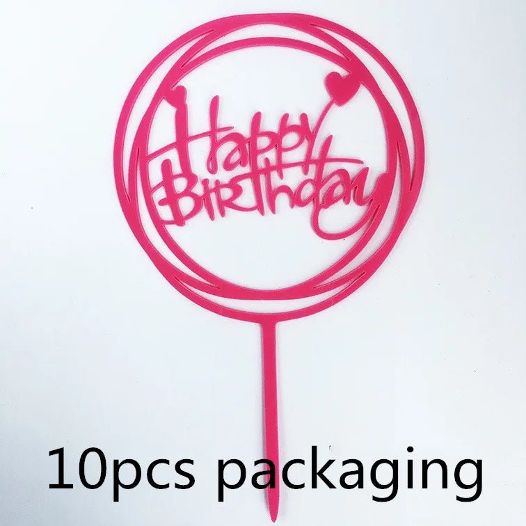 10 Pcs 36 Styles Happy Birthday Cake Topper Pink Gold Acrylic Cake Toppers Baby Shower Party - Cake Pops Parties
