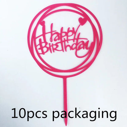 10 Pcs 36 Styles Happy Birthday Cake Topper Pink Gold Acrylic Cake Toppers Baby Shower Party - Cake Pops Parties