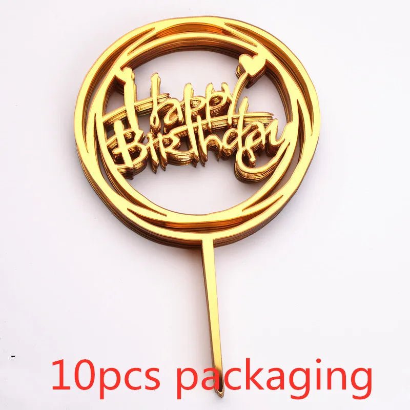 10 Pcs 36 Styles Happy Birthday Cake Topper Pink Gold Acrylic Cake Toppers Baby Shower Party - Cake Pops Parties