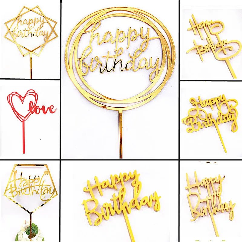 10 Pcs 36 Styles Happy Birthday Cake Topper Pink Gold Acrylic Cake Toppers Baby Shower Party - Cake Pops Parties
