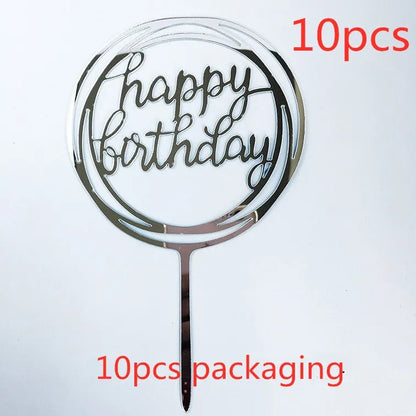 10 Pcs 36 Styles Happy Birthday Cake Topper Pink Gold Acrylic Cake Toppers Baby Shower Party - Cake Pops Parties