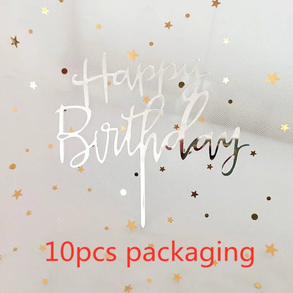10 Pcs 36 Styles Happy Birthday Cake Topper Pink Gold Acrylic Cake Toppers Baby Shower Party - Cake Pops Parties