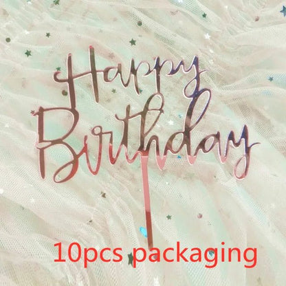 10 Pcs 36 Styles Happy Birthday Cake Topper Pink Gold Acrylic Cake Toppers Baby Shower Party - Cake Pops Parties