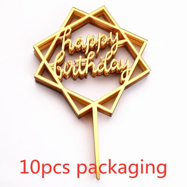 10 Pcs 36 Styles Happy Birthday Cake Topper Pink Gold Acrylic Cake Toppers Baby Shower Party - Cake Pops Parties