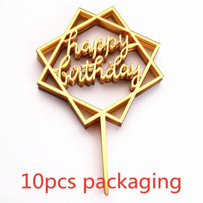 10 Pcs 36 Styles Happy Birthday Cake Topper Pink Gold Acrylic Cake Toppers Baby Shower Party - Cake Pops Parties