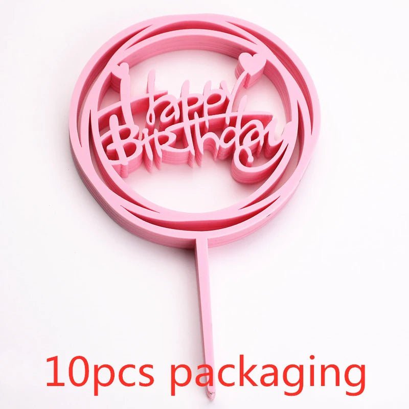 10 Pcs 36 Styles Happy Birthday Cake Topper Pink Gold Acrylic Cake Toppers Baby Shower Party - Cake Pops Parties