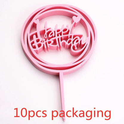 10 Pcs 36 Styles Happy Birthday Cake Topper Pink Gold Acrylic Cake Toppers Baby Shower Party - Cake Pops Parties