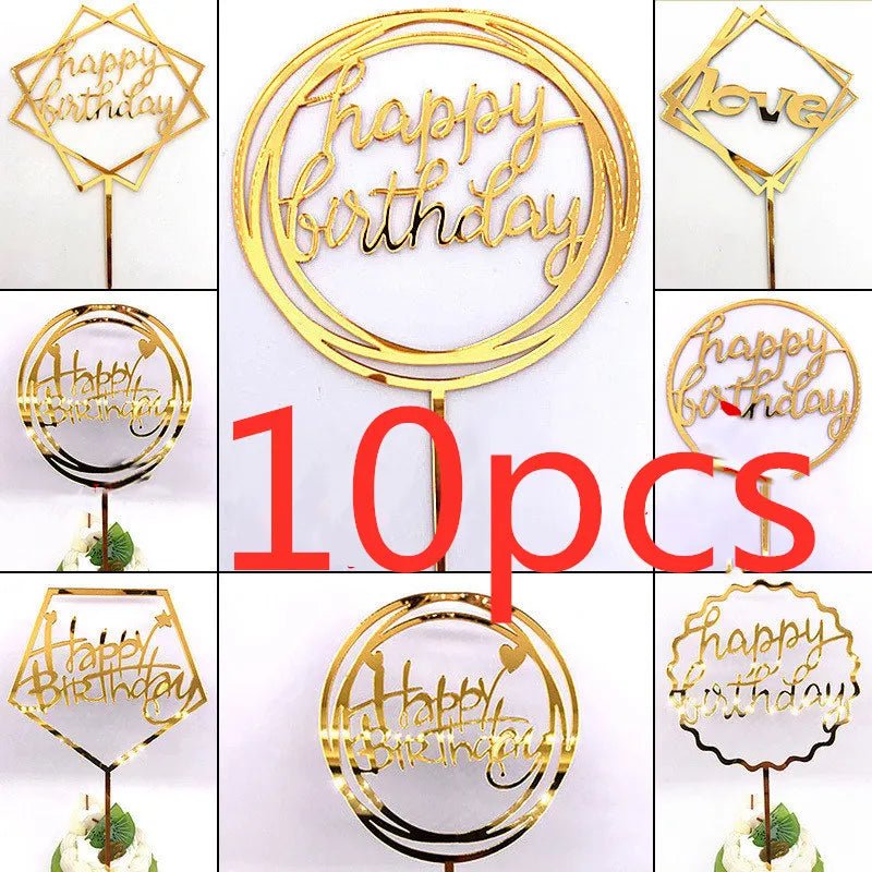 10 Pcs 36 Styles Happy Birthday Cake Topper Pink Gold Acrylic Cake Toppers Baby Shower Party - Cake Pops Parties