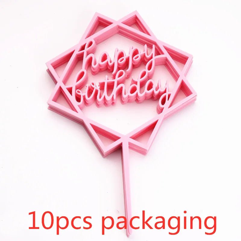 10 Pcs 36 Styles Happy Birthday Cake Topper Pink Gold Acrylic Cake Toppers Baby Shower Party - Cake Pops Parties