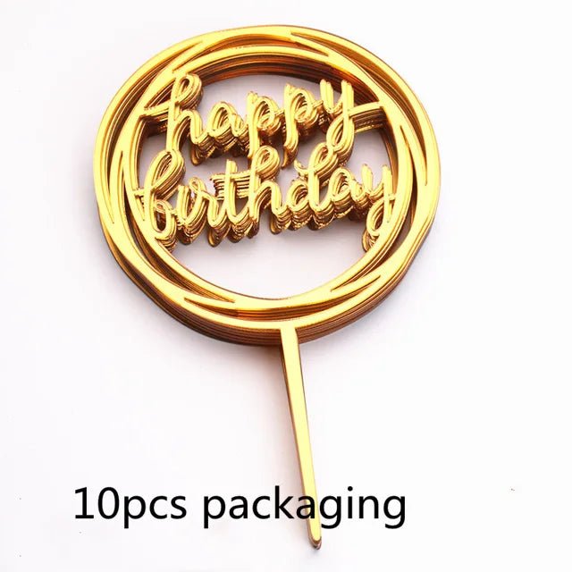 10 Pcs 36 Styles Happy Birthday Cake Topper Pink Gold Acrylic Cake Toppers Baby Shower Party - Cake Pops Parties
