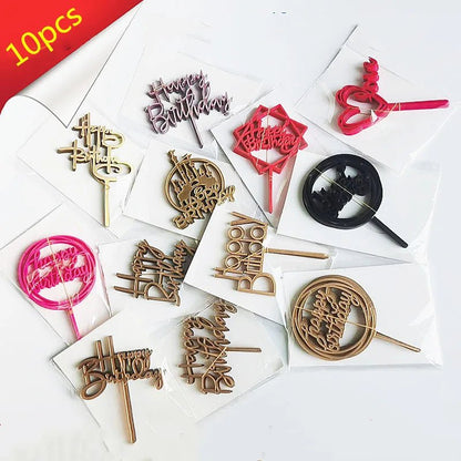 10 Pcs 36 Styles Happy Birthday Cake Topper Pink Gold Acrylic Cake Toppers Baby Shower Party - Cake Pops Parties