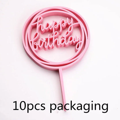 10 Pcs 36 Styles Happy Birthday Cake Topper Pink Gold Acrylic Cake Toppers Baby Shower Party - Cake Pops Parties
