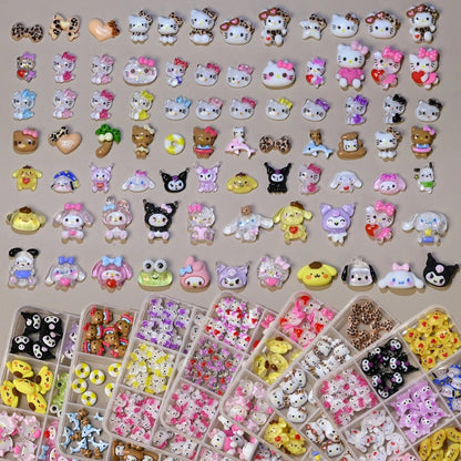 12Grid Sanrio Nail Charms 3D Kuromi Cinnamoroll Hello Kitty Set - Cake Pops Parties