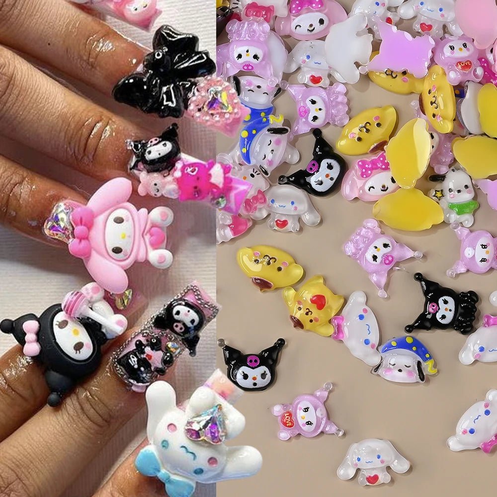 12Grid Sanrio Nail Charms 3D Kuromi Cinnamoroll Hello Kitty Set - Cake Pops Parties