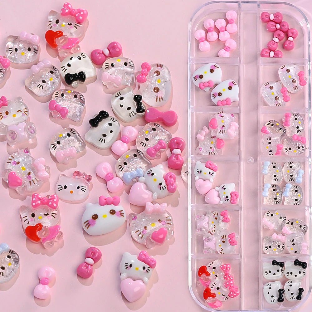 12Grid Sanrio Nail Charms 3D Kuromi Cinnamoroll Hello Kitty Set - Cake Pops Parties