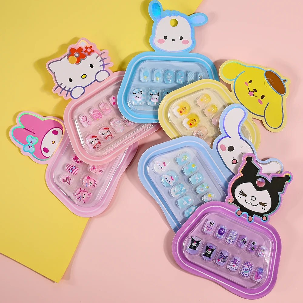 12Pcs Hello Kitty Kuromi Press - On Nails Kids Pink Square Kit - Cake Pops Parties