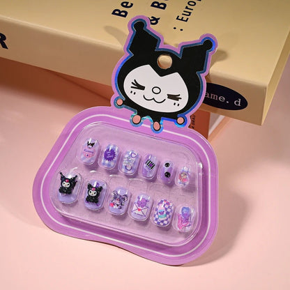 12Pcs Hello Kitty Kuromi Press - On Nails Kids Pink Square Kit - Cake Pops Parties