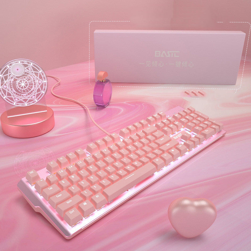 Pink Mechanical Keyboard & Mouse Set
