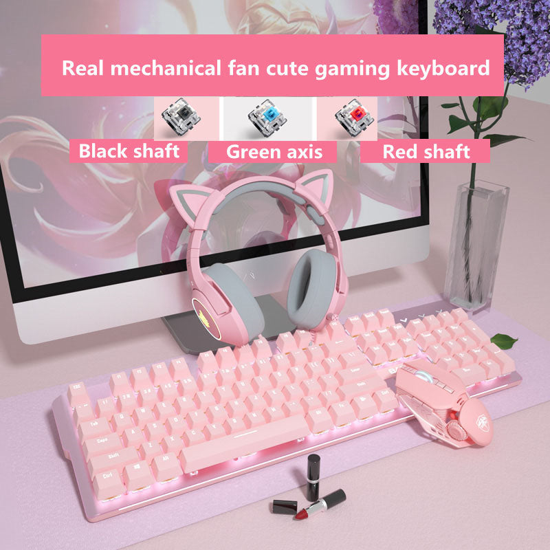 Pink Mechanical Keyboard & Mouse Set