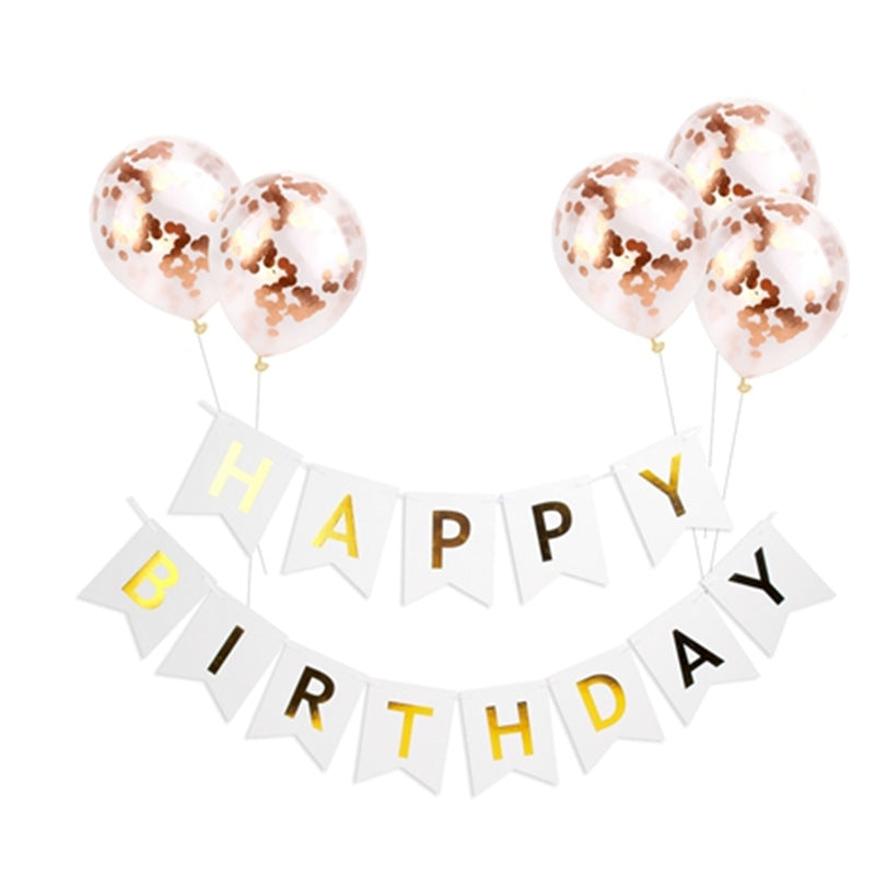 Bannière et ballons « Joyeux anniversaire » en or rose