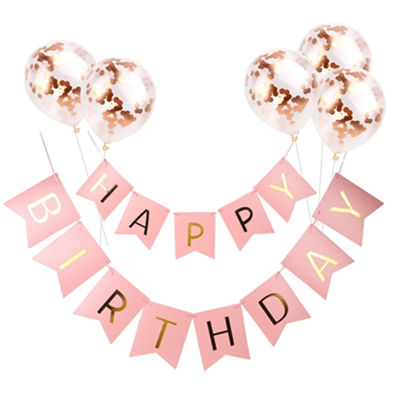 Bannière et ballons « Joyeux anniversaire » en or rose