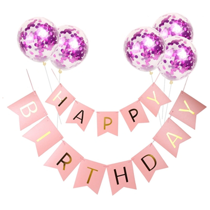 Bannière et ballons « Joyeux anniversaire » en or rose