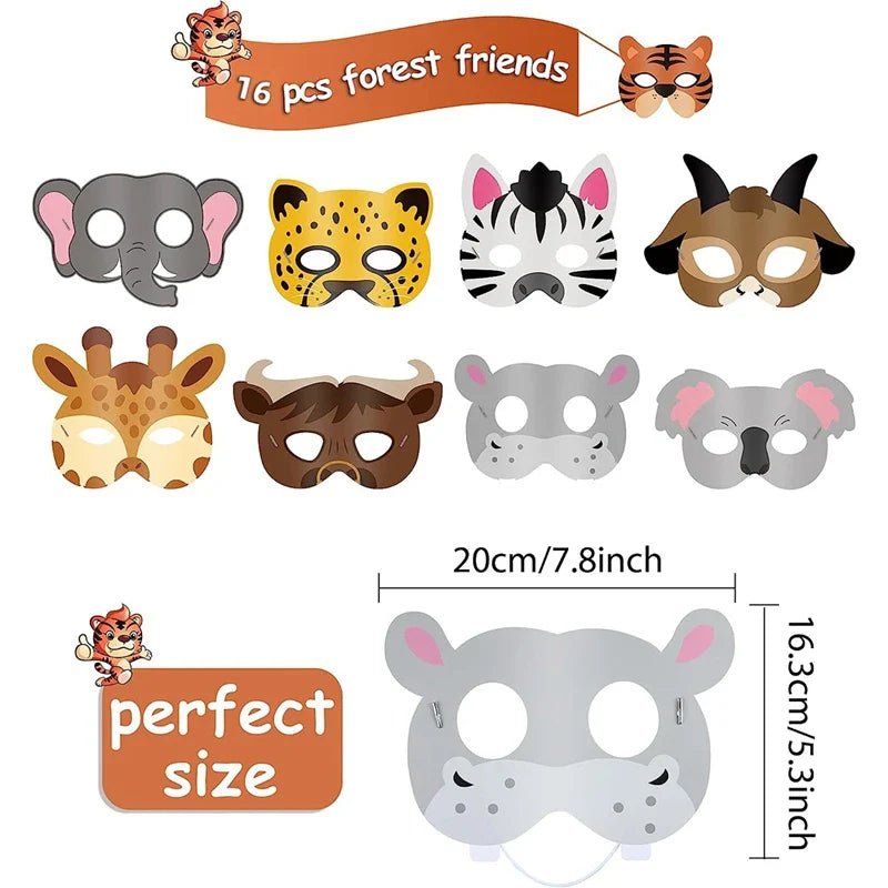 16pcs Jungle Animal Party Masks - Cake Pops Parties