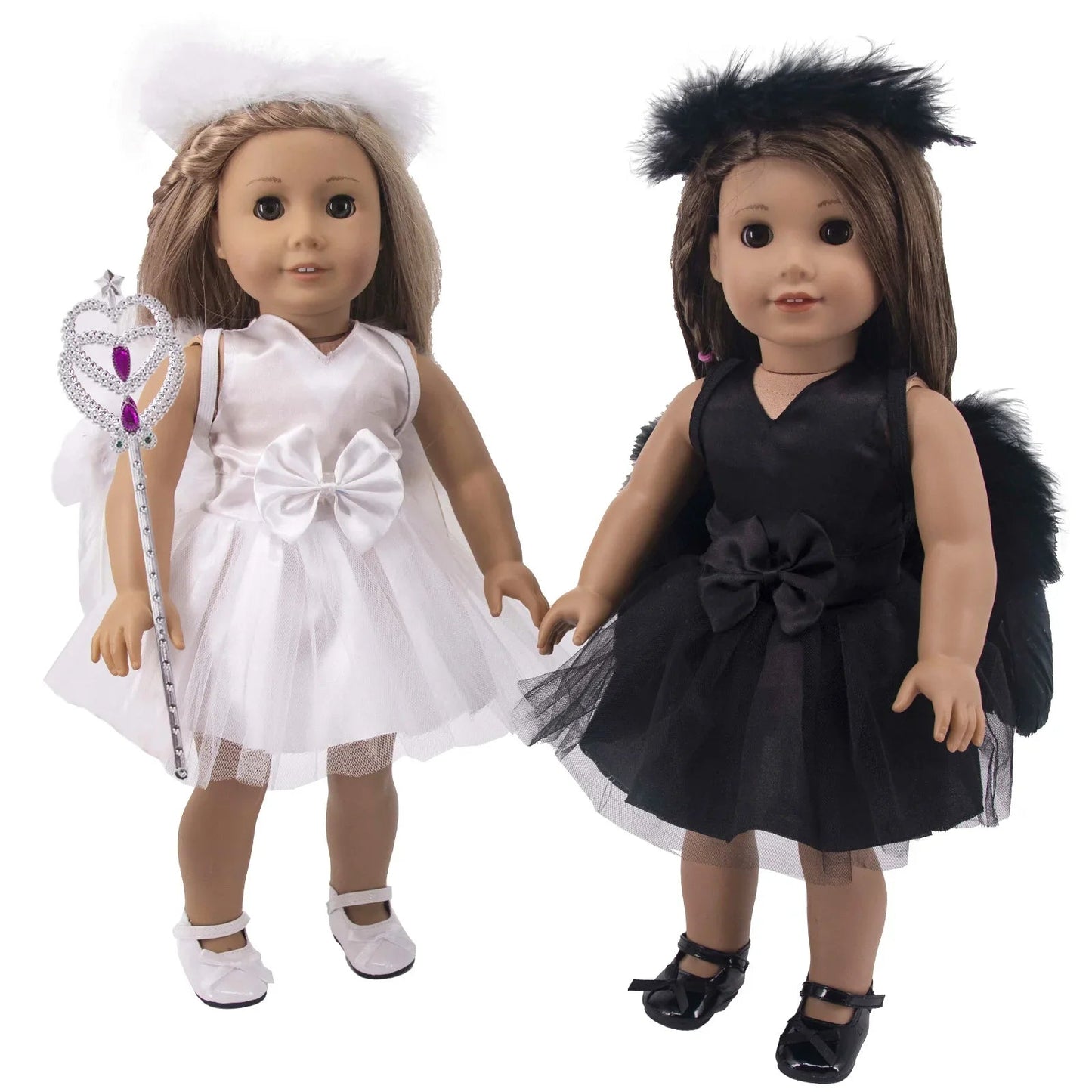 18\" American Girl Doll White and Black Angel Fairy Dress Set - Cake Pops Parties