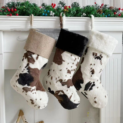 20 - inch Plush Christmas Stockings - Cow Pattern - Cake Pops Parties