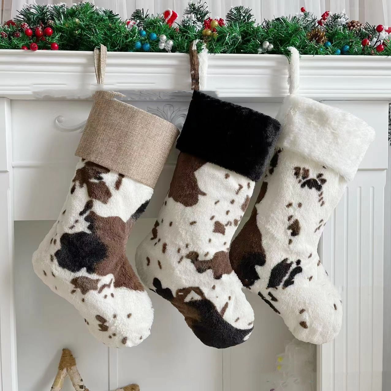 20 - inch Plush Christmas Stockings - Cow Pattern - Cake Pops Parties