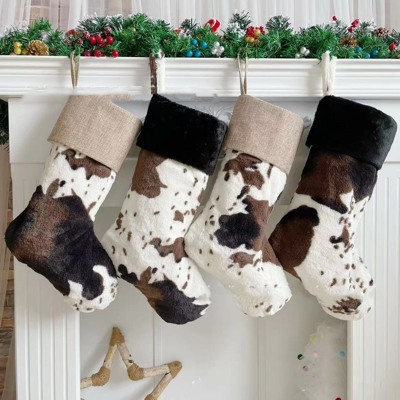 20 - inch Plush Christmas Stockings - Cow Pattern - Cake Pops Parties