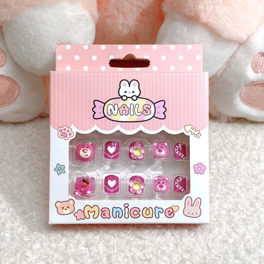 24Pcs Hello Kitty Kuromi Press - On Nails Kids 3 - 12Y Girls Gift - Cake Pops Parties