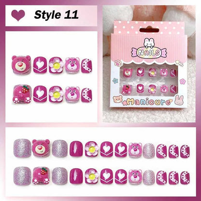 24Pcs Hello Kitty Kuromi Press - On Nails Kids 3 - 12Y Girls Gift - Cake Pops Parties